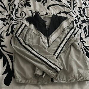 PINK Victoria's Secret Black and Gray Bomber Jacket with Stand-Up Collar